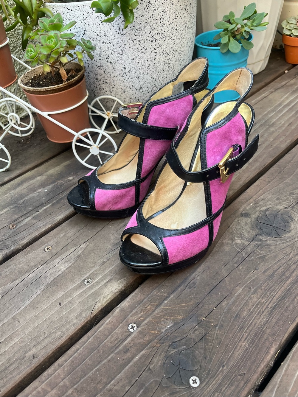 Michael Kors - Purple Suede Peep-Toe Heels with Black Trim - Picture 4 of 4